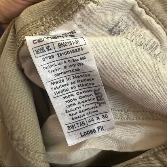 Carhartt loose Fit tan canvas work Pants Men 44x30 cotton - Picture 8 of 8